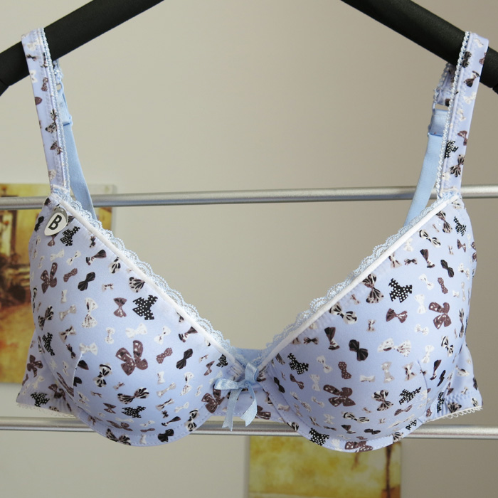 O3 blue bow print thick thin bra 70c