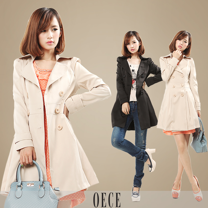 Oece 2013 spring women's slim medium-long double breasted trench outerwear overcoat j723