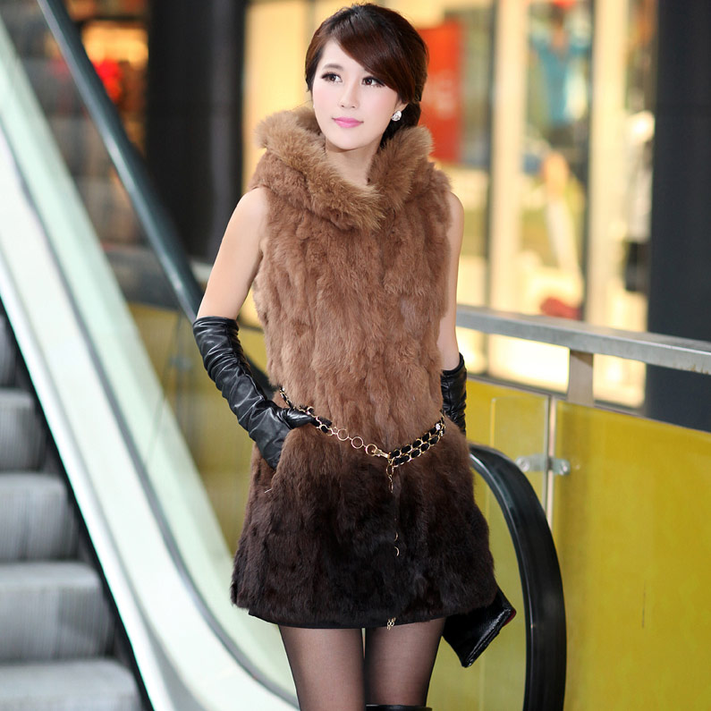 OFEI-S 2012 rabbit fur vest vest hooded fox fur female outerwear