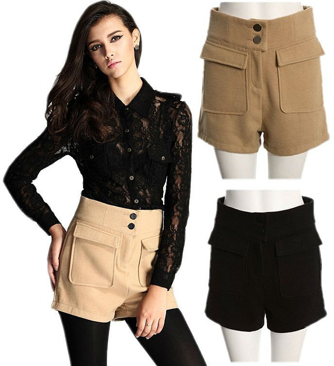 Office Ladies VTG High Waisted Slim Fit Wool Trousers Short Pants Casual Shorts Free Shipping Wholesale