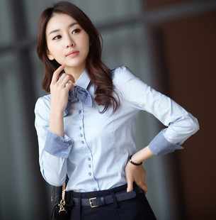 OL Blouse 2013 autumn women's shirt work wear  100% cotton long-sleeve T- shirt white collar shirt female