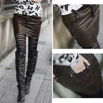 Ol gentlewomen slim zipper bag leather skirt half-length short skirt a06231