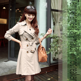 OL outfit elegant double breasted slim waist medium-long female trench belt