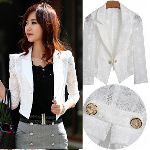 ol slim half sleeve lace elastic blazer coat short design mushroom