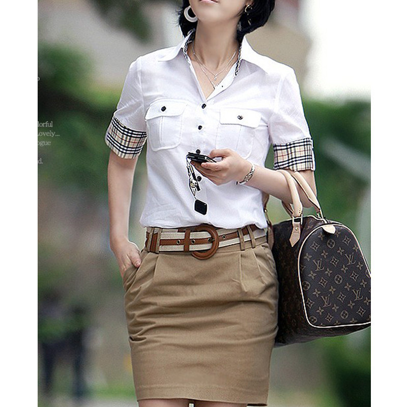 Ol work wear dress set formal slim waist cotton short-sleeve shirt 100% 353 bust skirt