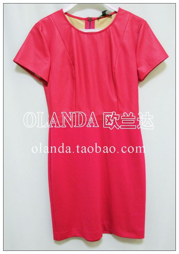 Olanda 2012 brief fashion slim leather skirt PU 0930 short-sleeve dress