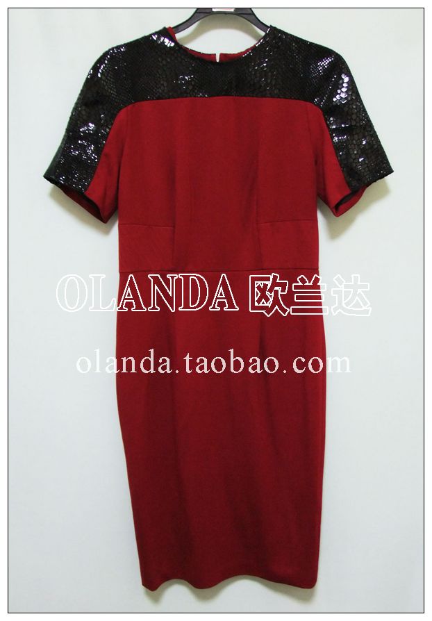 Olanda 2012 fashion autumn and winter short-sleeve dress slim full dress patchwork genuine snakeskin leather 1203