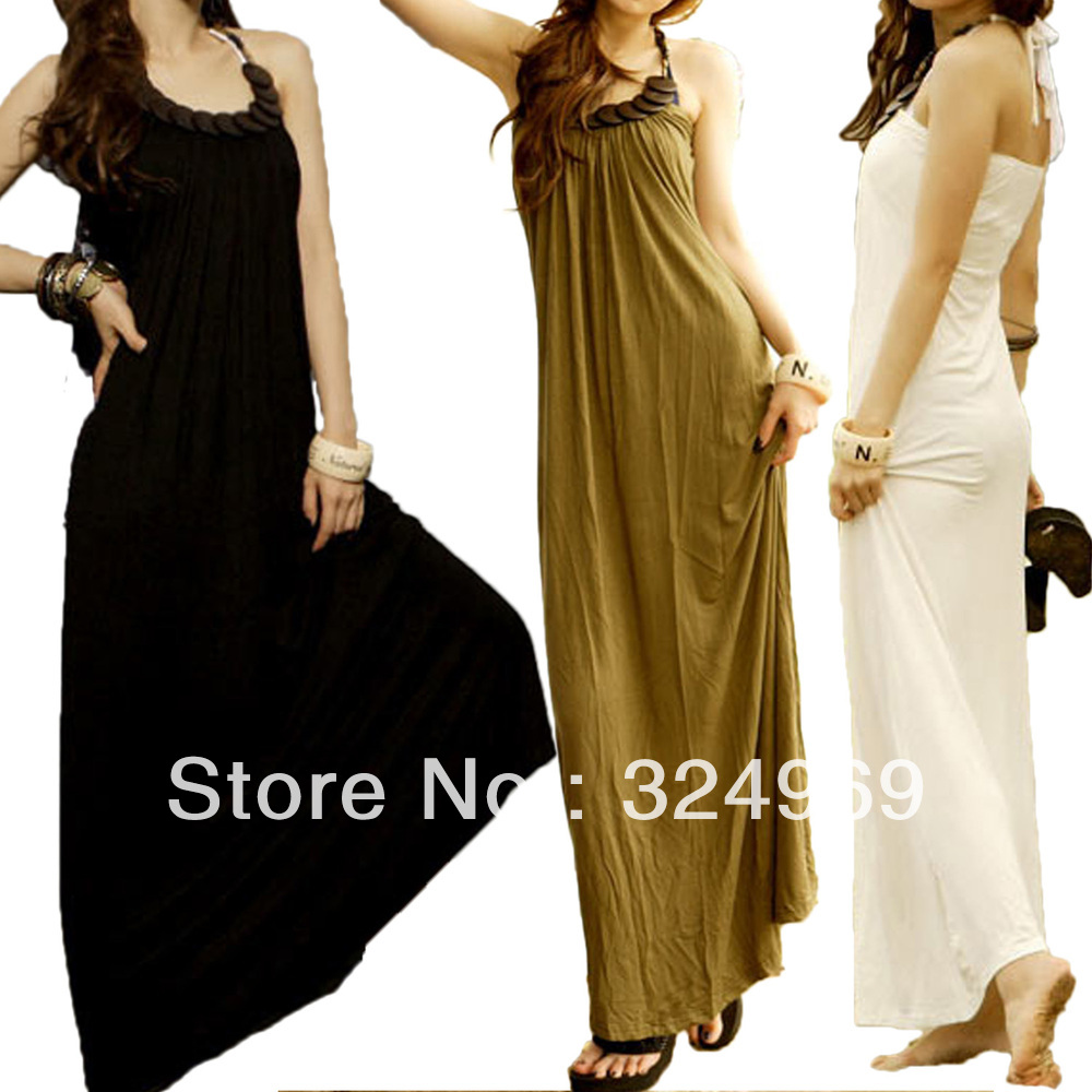 Olive/Black/White Party Womens Hippie Boho Summer Sundress NEW Halter Maxi Dress 8354#