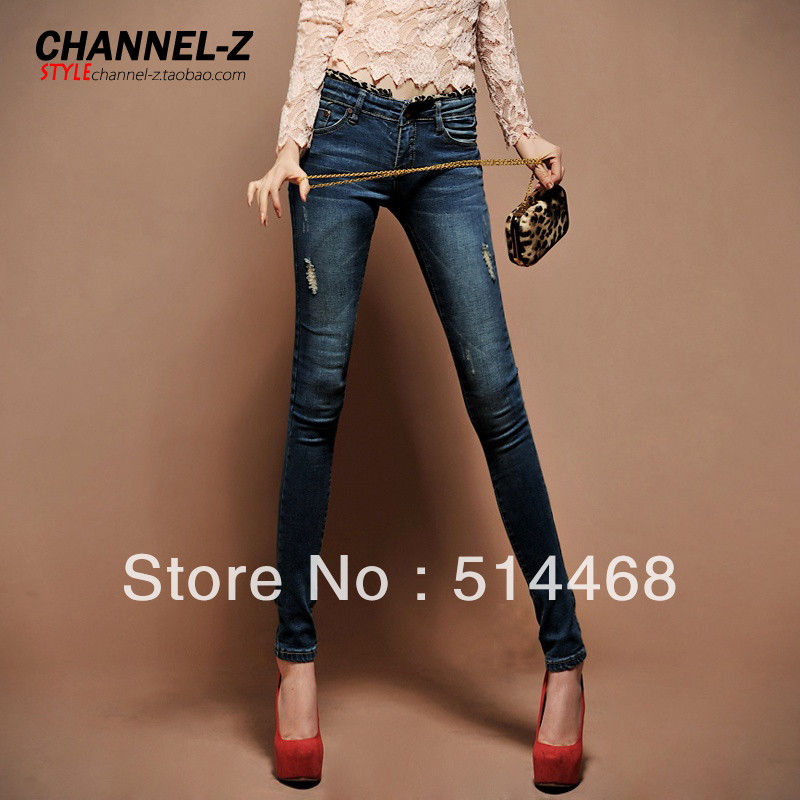 Olivia 2012 Autumn And Winter Fashion Restore Ancient Ways, Low-waist ,Slim Skinny ,Dark Blue Jeans+Free Shipping