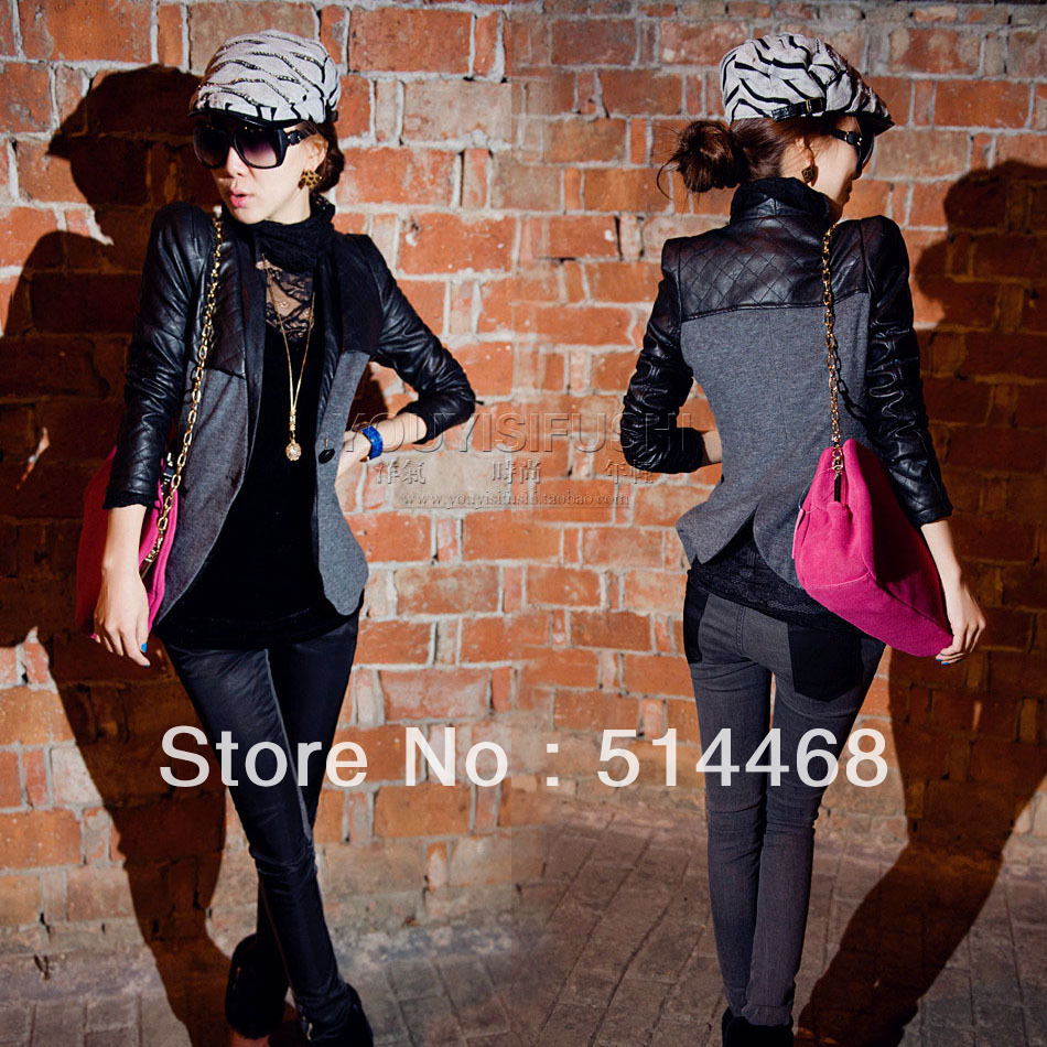 Olivia 2013 Spring New Fashion Handsome Long-sleeve PU Leather Suit Outerwear Slim Leisure Jacket+Free Shipping