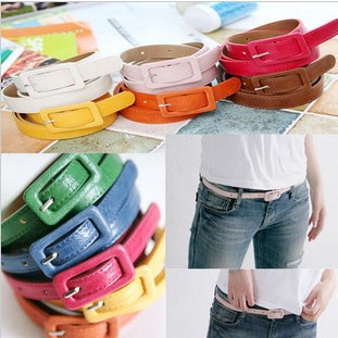 OMH wholesale New Fashion Women's Cute Nice Candy color PU leather Thin Belt