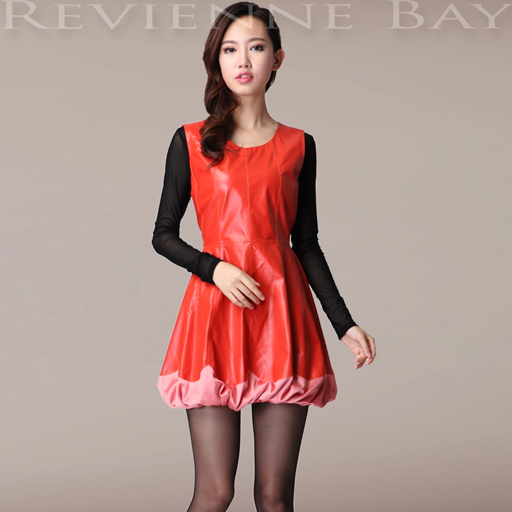 One-piece dress genuine leather clothing 2012 women's fashion brief slim high quality sheepskin dress