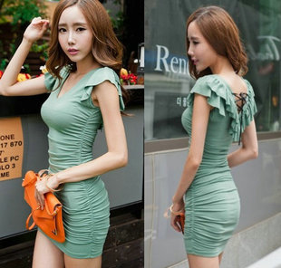 One-piece dress slim hip sexy tight racerback V-neck 2012 125