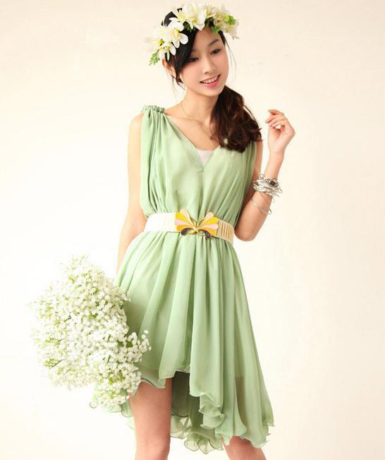 One-piece spring summer sleeveless skirt fashion new arrive dresses bohemia women's green chiffon dress 2013 for women FD00083