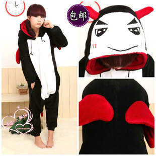 One piece winter sleepwear cartoon black little demon of coral fleece thickening sleepwear set