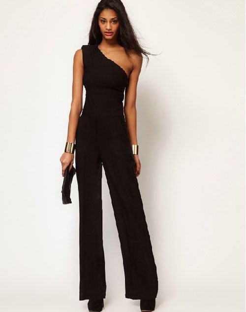 One Shoulder Black Jumpsuits & Rompers For Women With High Quality