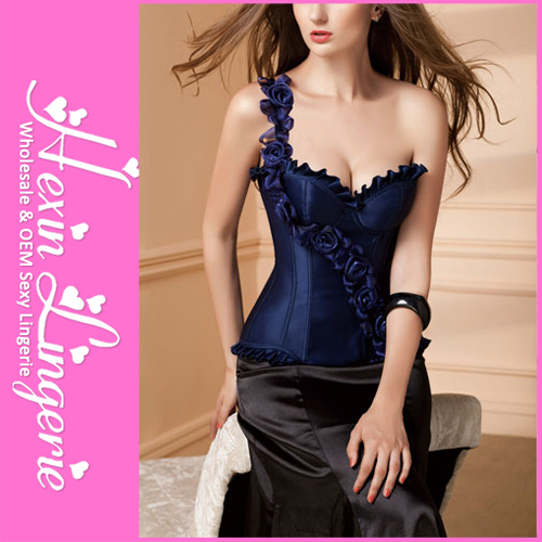 OneShoulder Sexy Blue Corset with Rose Trim LB4410 Size S M L XL