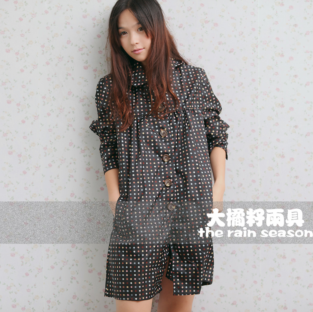 Orange big seed rain gear colorful fashion circle dot raincoat trench dry 1002 black