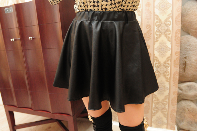 Orange fashion elegant elastic waist PU expansion skirt short skirt leather skirt bust skirt 5142