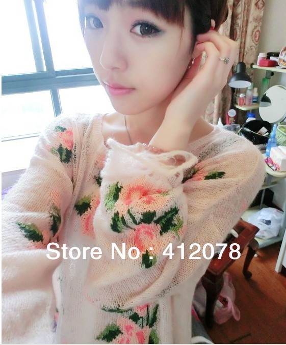 Orginal Wildfox Rose Hole Loose Wool Pullover Tear Up Autumn Sweater Knitted Sweater