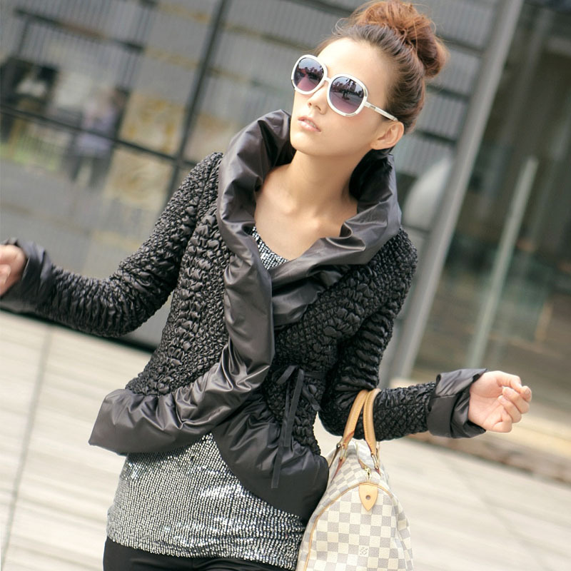 Original design 2012 slim thin wadded jacket serpentine pattern pleated stand collar lacing short design outerwear autumn and