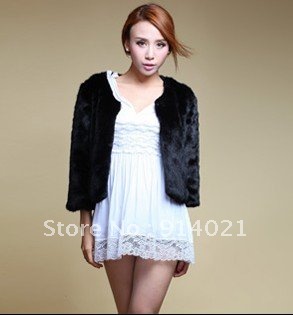 Original design 2012 women's faux furs,Korean style rabbit fur short design outerwear, black  and pink colors