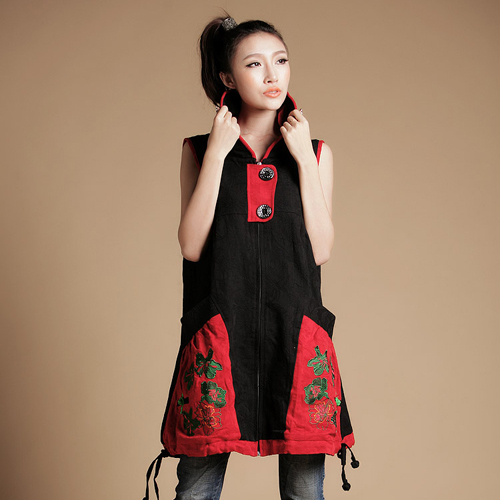 original design national trend women's embroidered sleeveless vest long design outerwear