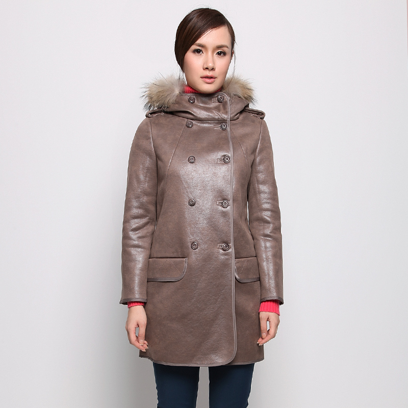 Original design women's 2012 winter new arrival brief patchwork chamois with a hood overcoat wool thermal