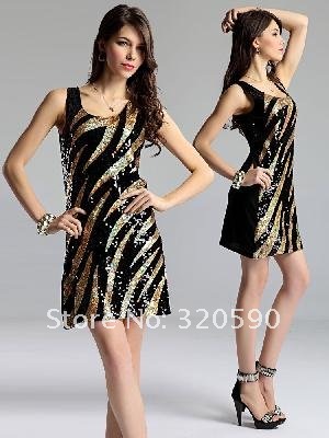 original GOOD HOT Beautiful woman New Lady Women's Summer Wear Shining Zebra-Stripe Sequin Jumper Skirt Dress