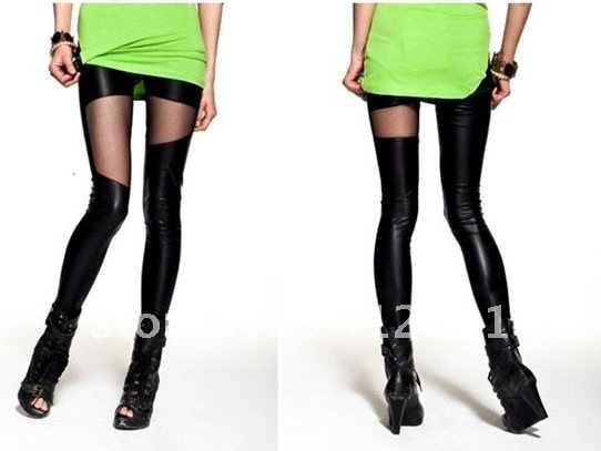 ORIS knitting LS-109  2012 Women Black Yarn Leather Look Sexy Metallic Punk Skinny Leggings/Tights    FREE SHIPPING & WHOLESALE