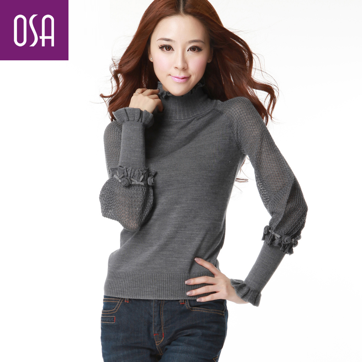 Osa women's loose turtleneck basic shirt pullover knitted outerwear sweater female e12152