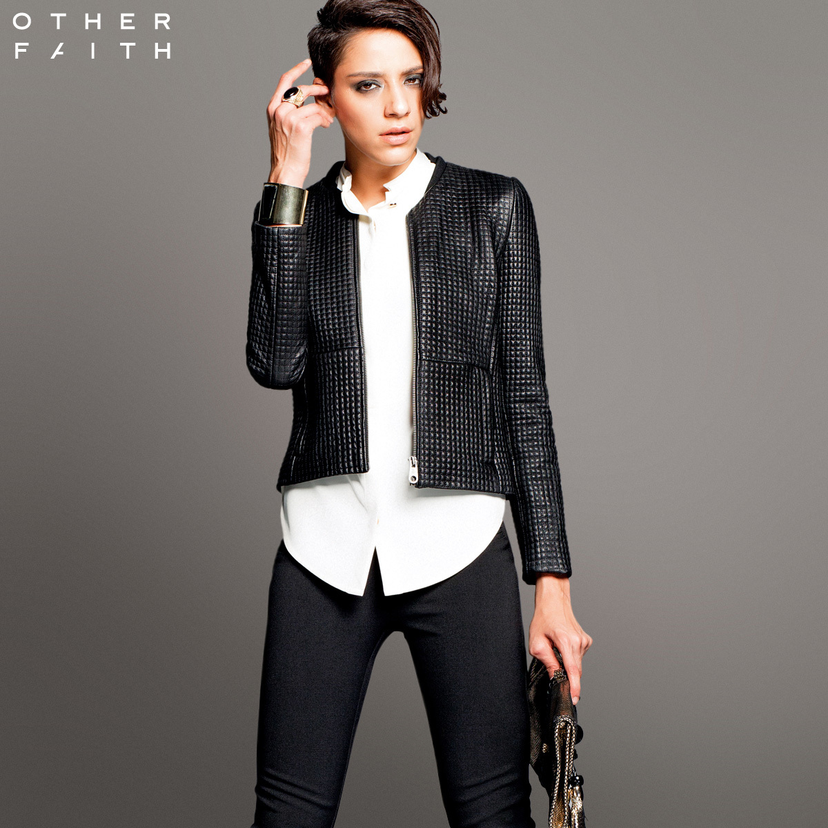 Otherfaith vintage slim zipper short design genuine leather clothing women's sheep leather coat leather jacket