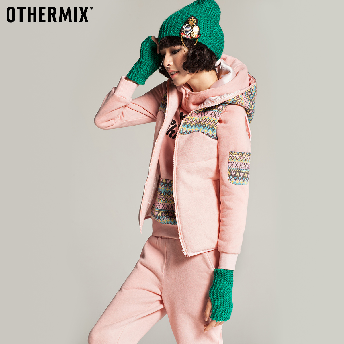 Othermix outerwear patchwork with a hood thickening vest female 12mk014001f