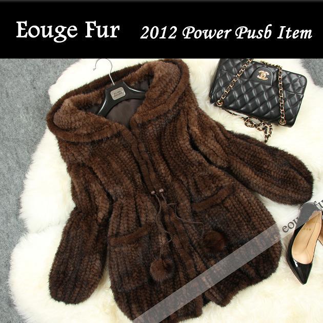 OTTO 2012 autumn and winter mink fur hooded mink knitted slim waist outerwear loose free shipping