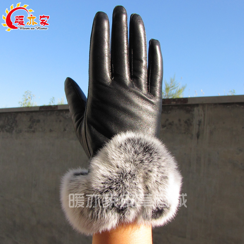 OTTO Hot-selling beautiful ! genuine leather gloves sheepskin rabbit hair  free shipping