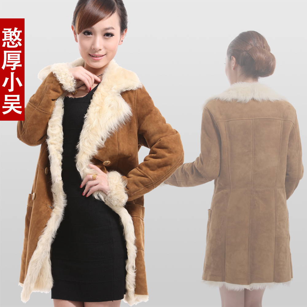 OTTO Women's genuine leather sheepskin leather clothing berber fleece fur one piece fur coat 2012 free shipping