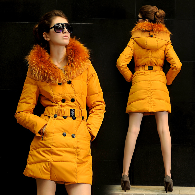 OUT STOCK 2012 winter Wmen Raccoon large fur collar slim medium-long down coat Plus Size FREE SHIPPING