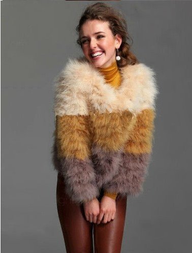 OUT STOCK Free Shipping QD-018 100% Hand Make Gradient Real/Genuine Turkey Fur Short Coats Outwear Size Color Can Customize