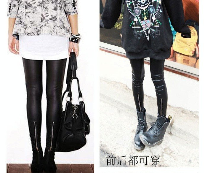 OUT STOCK FREE SHIPPING+Wholesale 5pc/lot 9-103 Black Metallic PU Leather Shiny Punk Leg Zip Pants/Tights