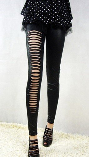 OUT STOCK WR-023 Women Front Broken metallic Leather Look Skinny Leggings Tights Wholesale 5pc/lot Free Shipping