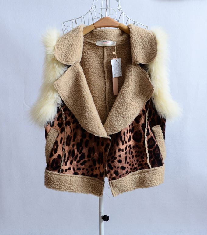 Outerwear leopard print turn-down collar waistcoat berber fleece vest short design fox fur vest fur coat female -jk