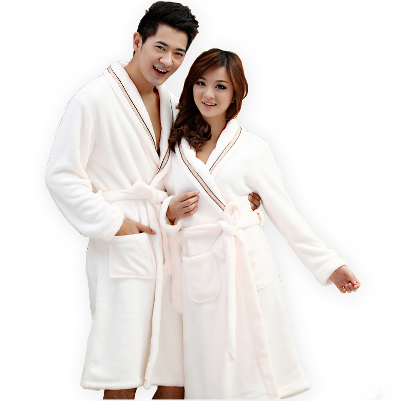 Ovanroad robe coral fleece thickening bathrobe lovers design for man and woman