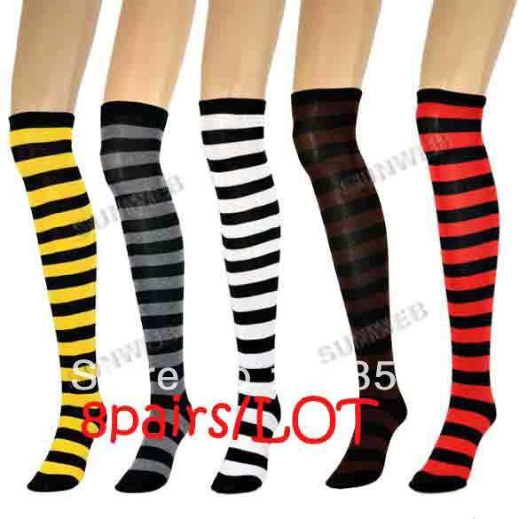 Over The Knee Socks Striped Thigh High Cotton Stockings Thinner 5 Colors Free shipping 8148