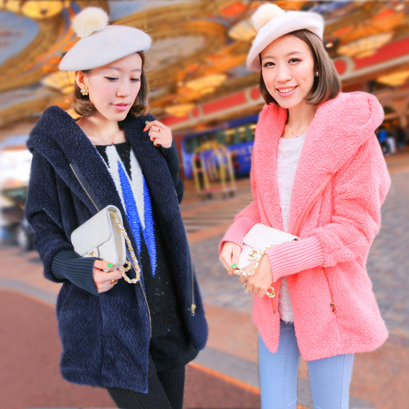 Overcoat Female Coat Women's Outerwear      thermal mix match  loose thickening plus velvet with a hood winter short jacket