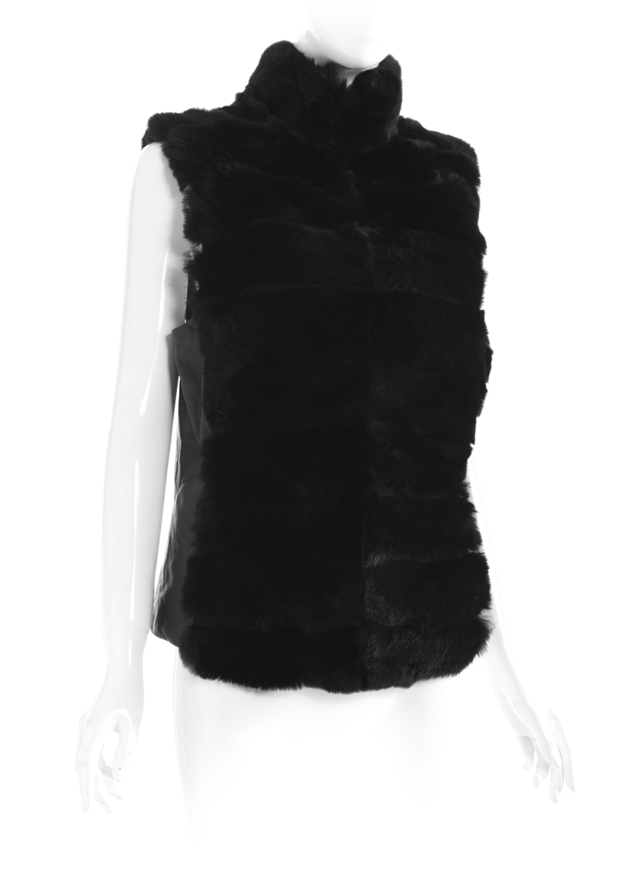 Oz red studio series black tender rex rabbit skin patchwork sheepskin vest