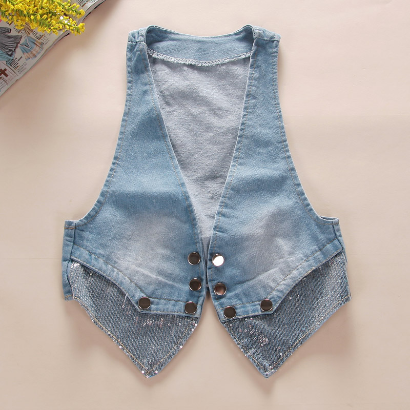 Paillette bow double breasted decoration denim vest 2012 women's