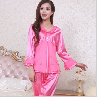 Pajamas autumn outfit of female money bag mail leisure wear emulation silk add fertilizer increase code