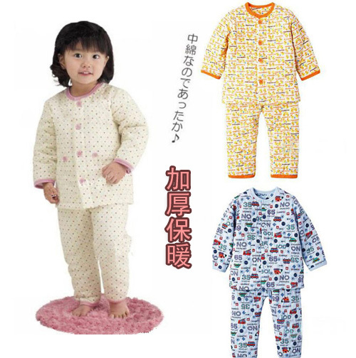 Pajamas Winter  New Kimono Bathrobe Children's clothing male plus cotton derlook thermal underwear set baby sleepwear