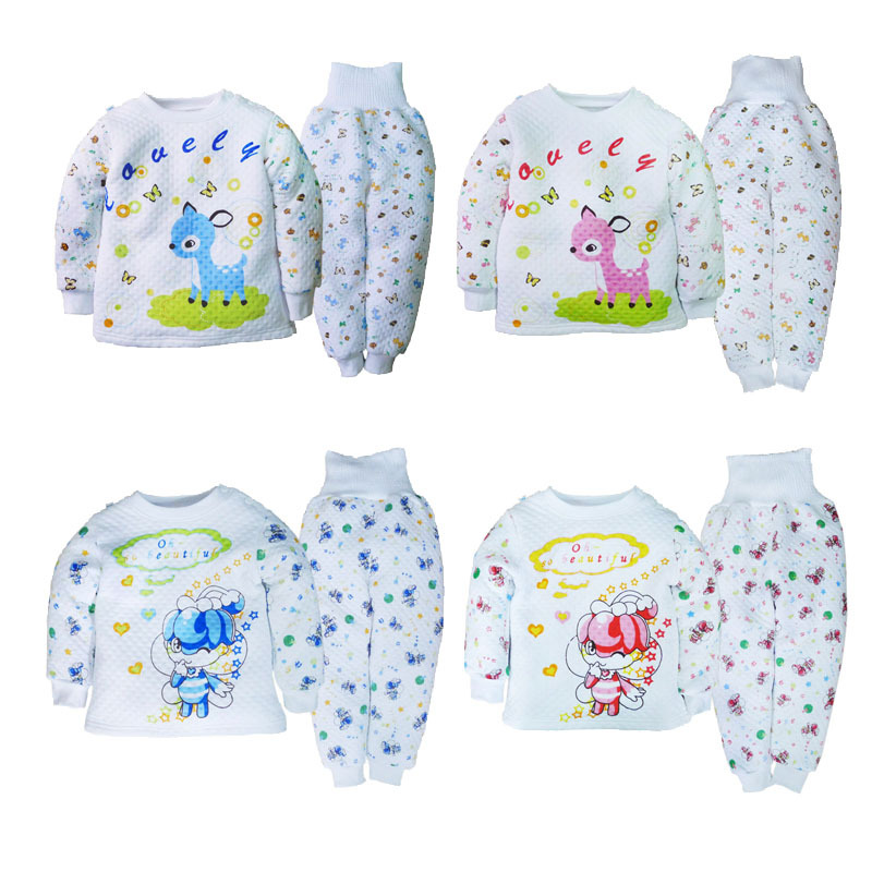 Pajamas Winter  New Kimono Bathrobe Thick child set air layer buckle sleepwear cardigan protection belly set