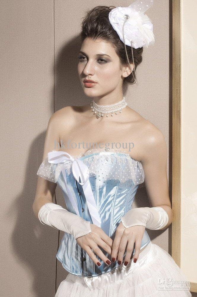 Pale Blue Satin Dreamlike Sweet Alice Corset w. G-String 2012 New Royal Grace Free Shipping Women Underwear Body Shape Lingerie